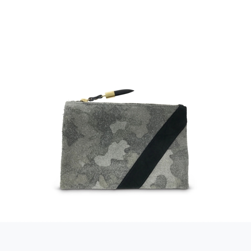 Kempton & Co. , Camo Suede Small Pouch, Grey Olive